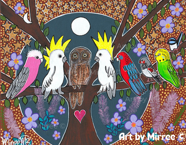 'Meeting of the Birds' Original Painting by Mirree Contemporary Dreamtime Animal Dreaming